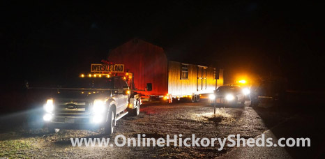 Hickory Shed being delivered at night