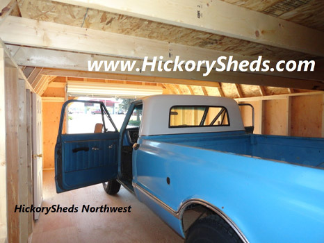 Hickory Sheds Lofted Barn Garage Inside with Truck